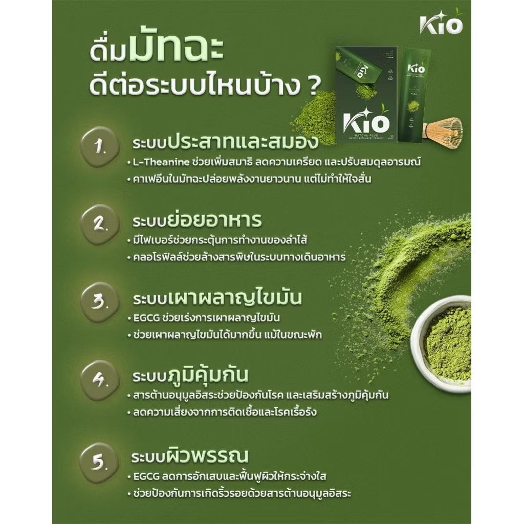 KIO MATCHA PLUS คิโอมัทฉะ ไม่มีน้ำตาล  มัทฉะเกรดพรีเมี่ยม 10 ซอง