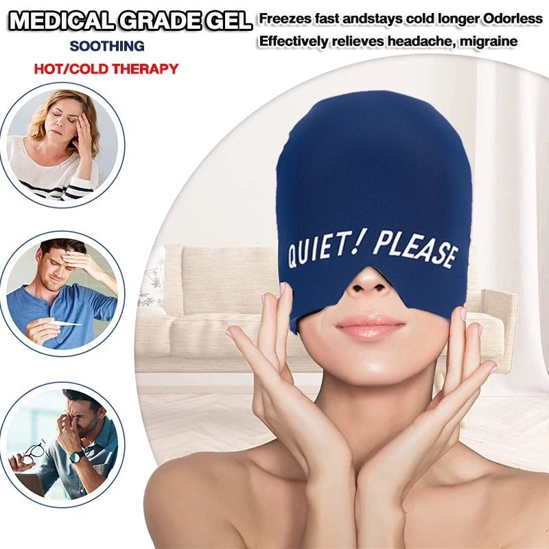 เจลหมวกบำบัดไมเกรน 2-in-1 ร้อน-เย็น บรรเทาปวดหัว ลดความตึงเครียด ปวดไซนัส (สีน้ำเงิน)