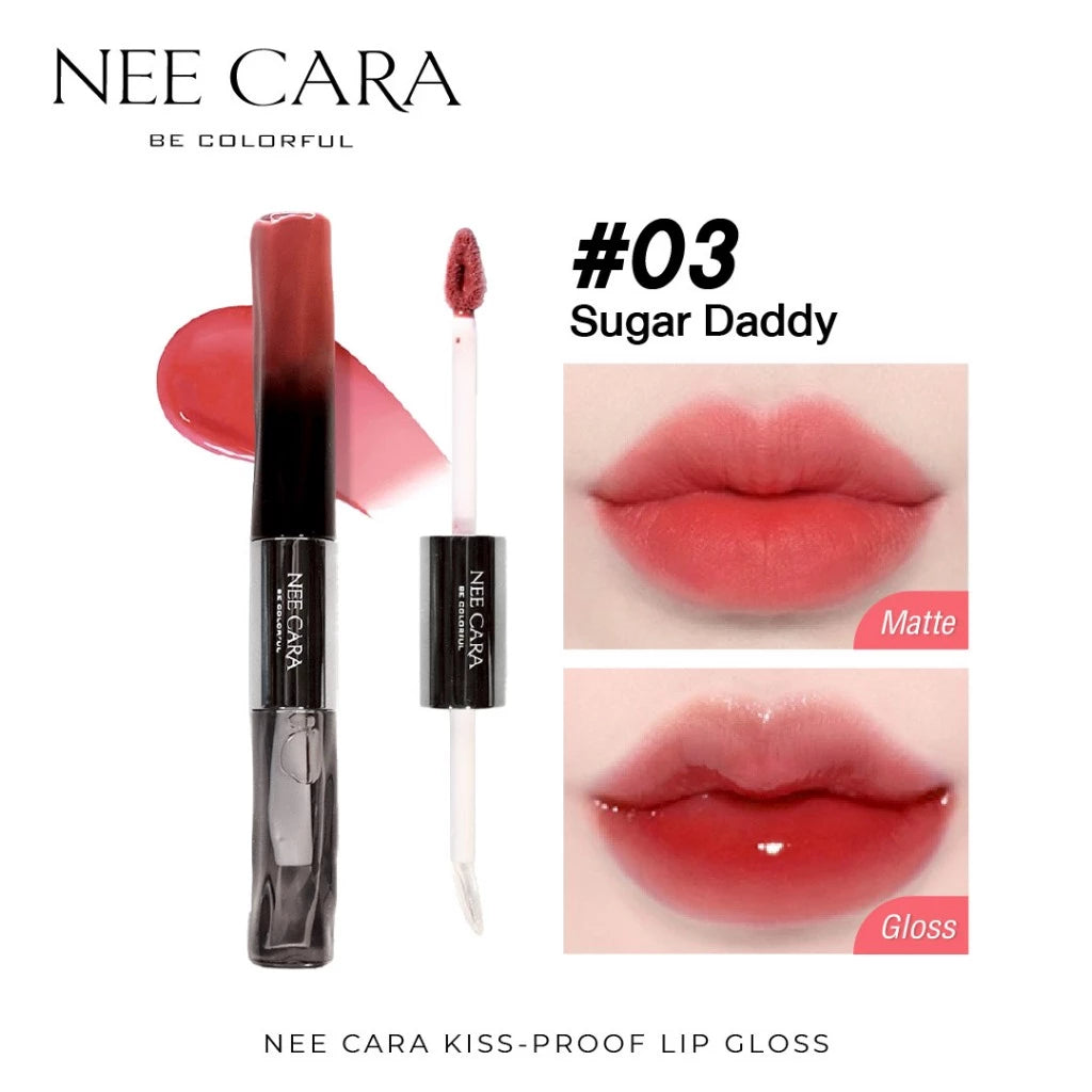 ⛔️ (Pre-order) NEE CARA N418 Kiss-Proof Lip Gloss เนื้อบางเบา ชุ่มชื้น ไม่หนักปาก ลิปโกลว์วาว 2in1 6g.
