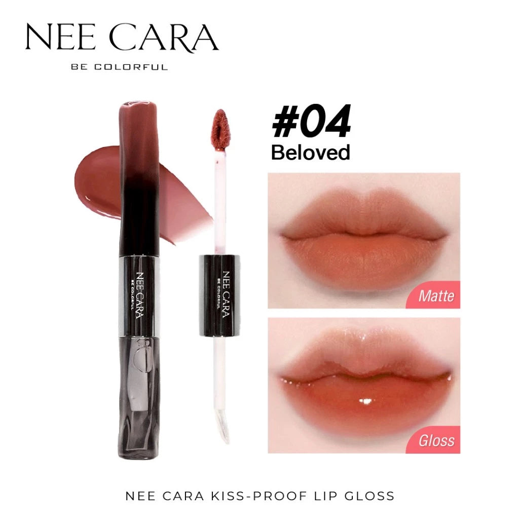 ⛔️ (Pre-order) NEE CARA N418 Kiss-Proof Lip Gloss เนื้อบางเบา ชุ่มชื้น ไม่หนักปาก ลิปโกลว์วาว 2in1 6g.