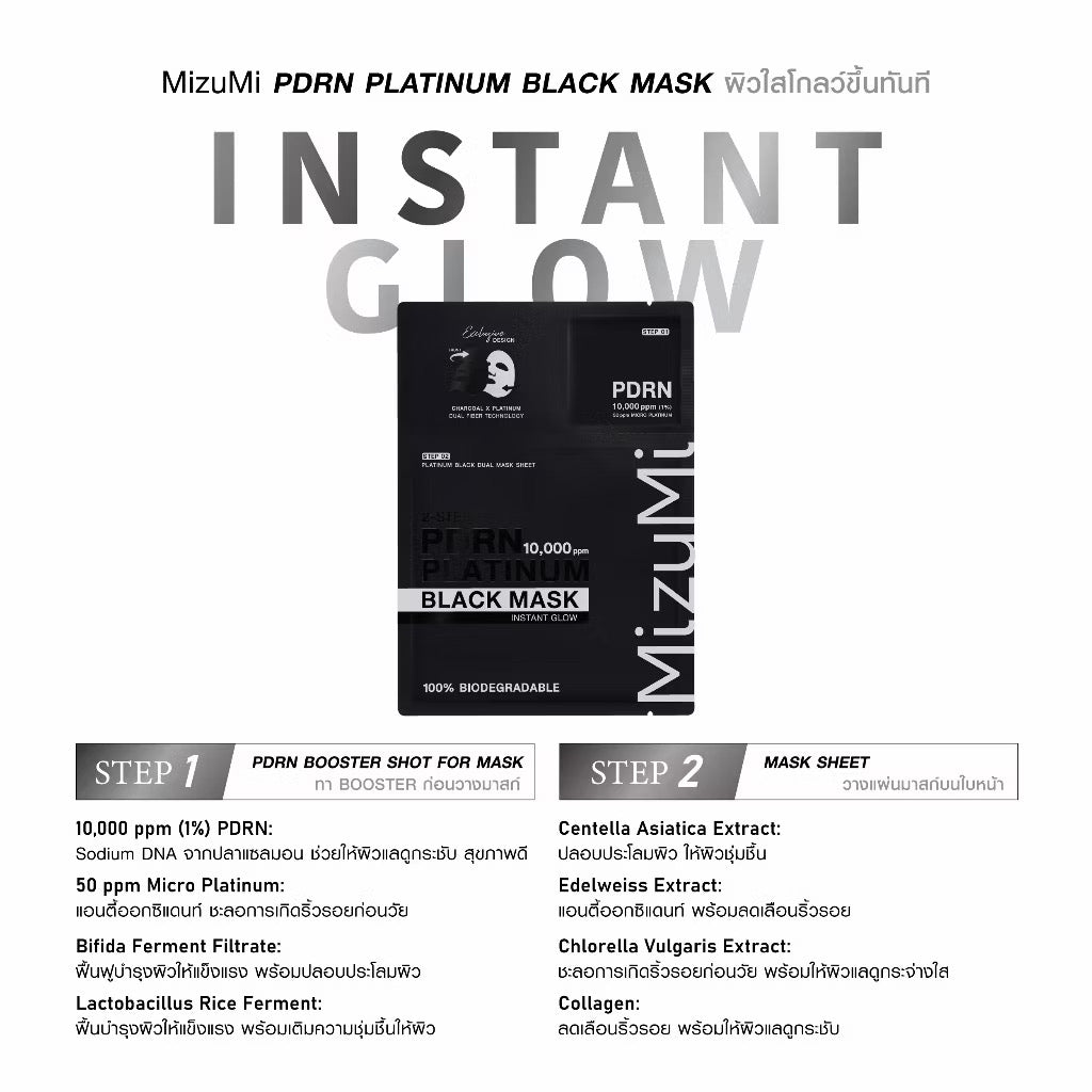 ⛔️ (Pre-order) MizuMi PDRN Platinum Black Mask มาส์กดำ PDRN ยกระดับผิวดูอ่อนเยาว์ ผิวแน่นฟูในแผ่นเดียว 5 แผ่น/ กล่อง (เลือกสูตรได้จ้า)