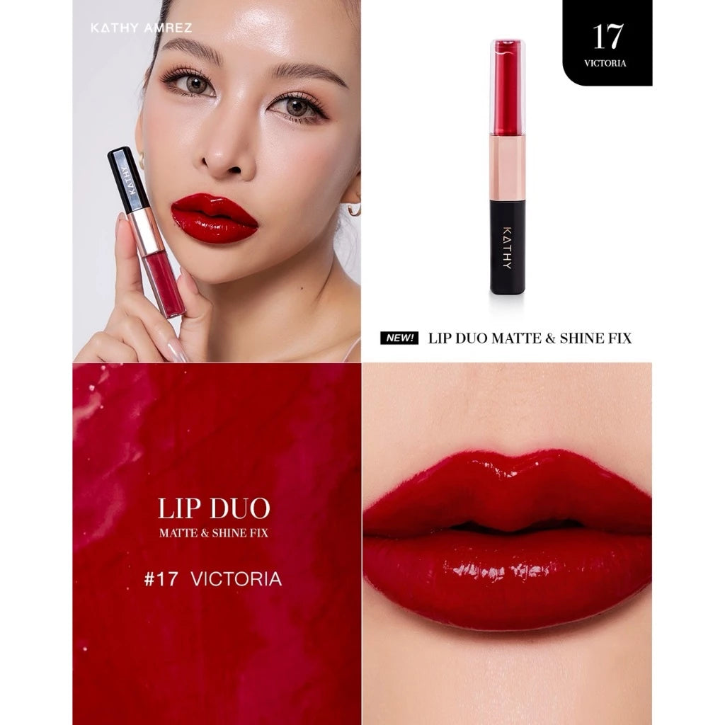 ⛔️ (Pre-order) KATHY AMREZ Lip Duo Matte and Shine Fix ลิปดูโอ้ ฉ่ำ จูบไม่หลุด สูตรใหม่