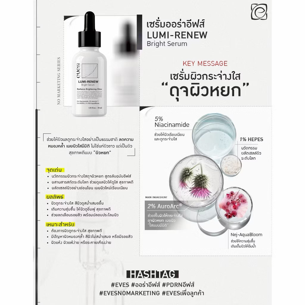 New* Eve’s Lumi-Renew Beight Serum เซรั่มดูแล ผิวดูกระจ่างใส ลดเลือนรอยดำ 30ml #ฝาดำ 1 ขวด