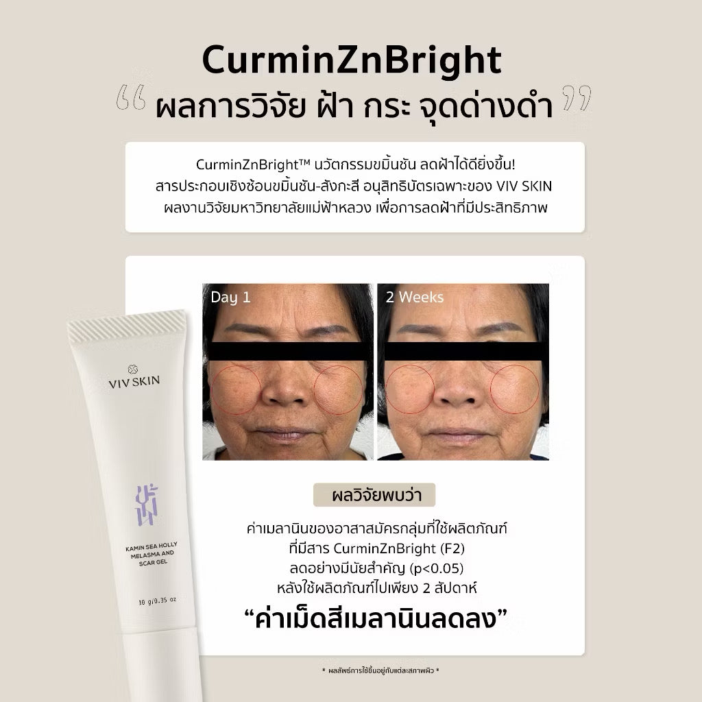 สกาเจลสมุนไพรสูตรงานวิจัย VIV SKIN เคลียร์ครบจบทุกรอย ฝ้า รอยดำแดง รอยแผลสิว 10 g
