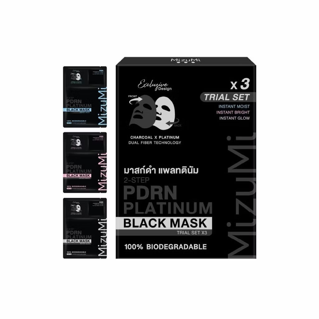 Mizumi 2-Step PDRN Platinum Black Mask มาสก์ดำ รวม 3 สูตรใน 1 กล่อง / 3 แผ่น ⛔️ coming soon