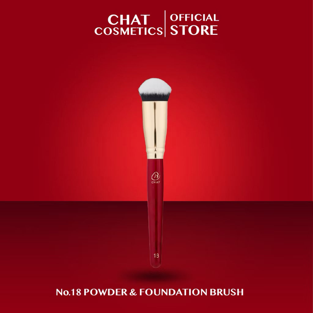 ⛔️ (Pre-order) ฉัตร แปรงสำหรับแป้งฝุ่นอัดแข็งหรือรองพื้น (ขนปลายขาว) CHAT Powder & Foundation Brush No.18