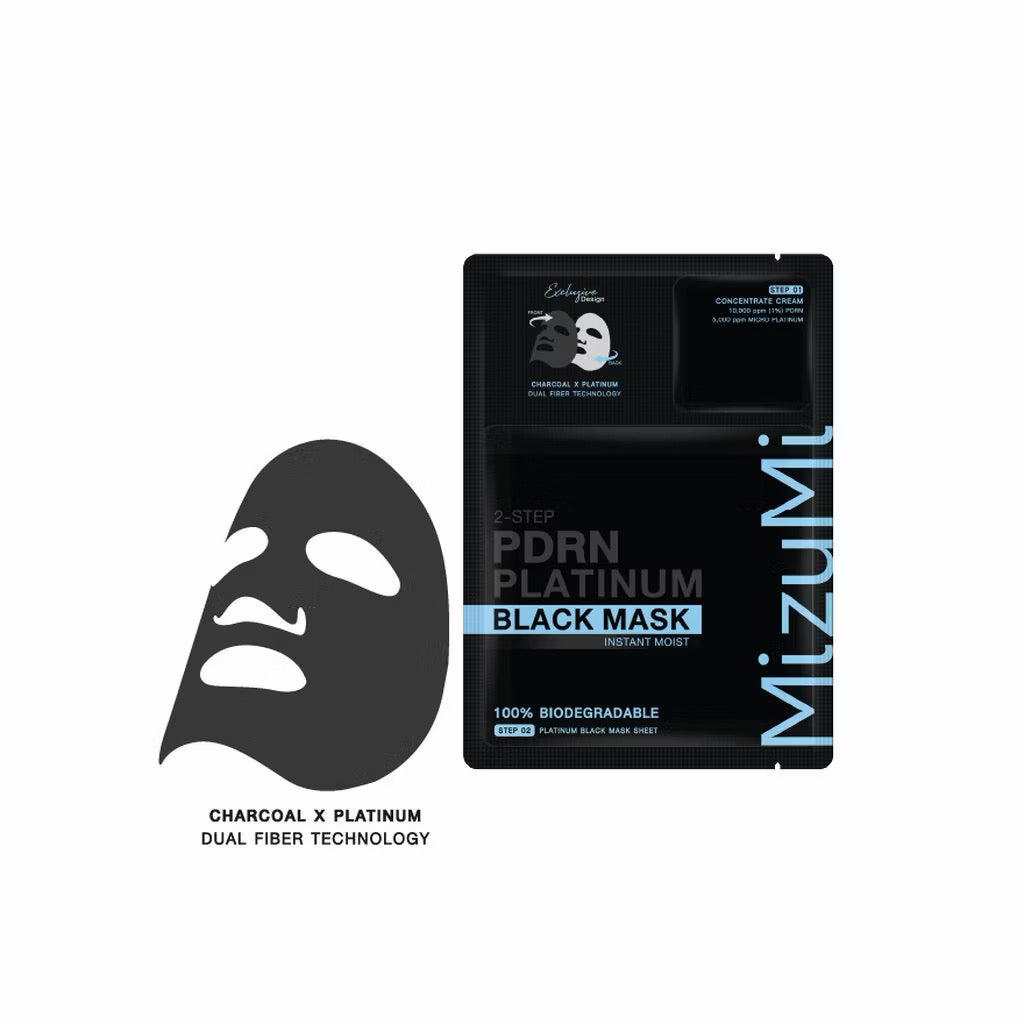 Mizumi 2-Step PDRN Platinum Black Mask มาสก์ดำ รวม 3 สูตรใน 1 กล่อง / 3 แผ่น ⛔️ coming soon