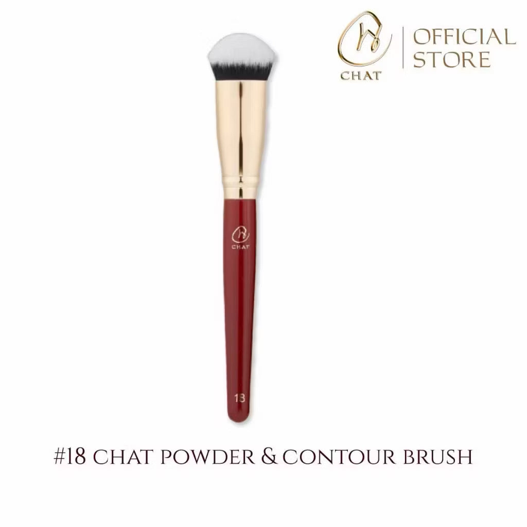 ⛔️ (Pre-order) ฉัตร แปรงสำหรับแป้งฝุ่นอัดแข็งหรือรองพื้น (ขนปลายขาว) CHAT Powder & Foundation Brush No.18