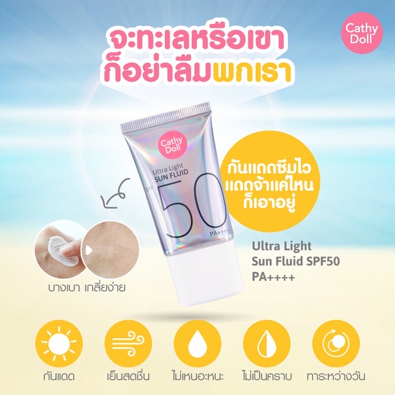 Cathy Doll Ultra Light Sun Fluid SPF50 PA++++  เกลี่ยง่าย ซึมไว (40ml)