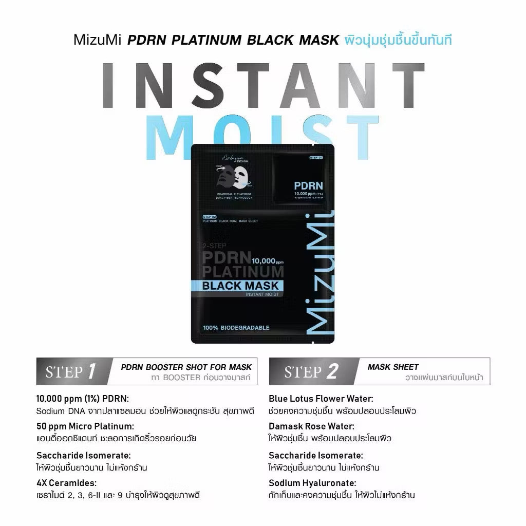 ⛔️ (Pre-order) MizuMi PDRN Platinum Black Mask มาส์กดำ PDRN ยกระดับผิวดูอ่อนเยาว์ ผิวแน่นฟูในแผ่นเดียว 5 แผ่น/ กล่อง (เลือกสูตรได้จ้า)