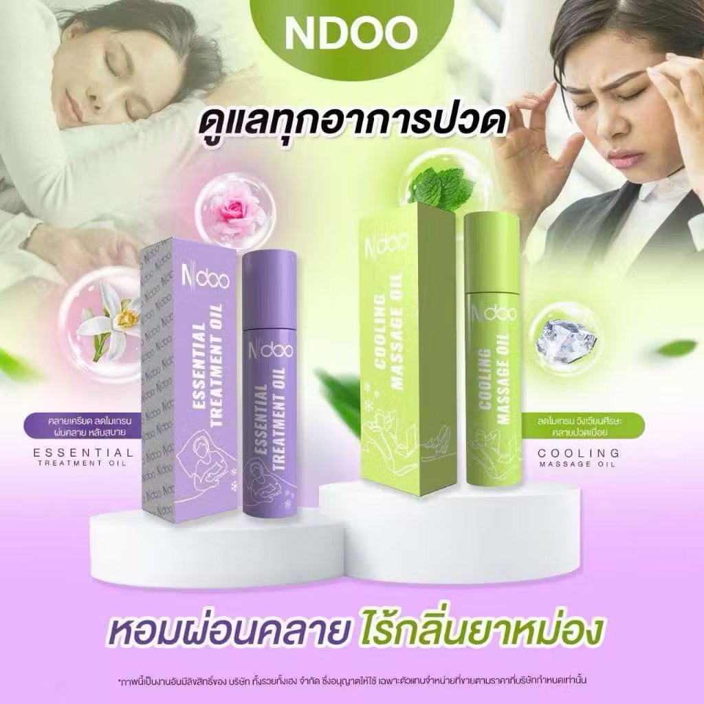 Ndoo (Cooling Massage / Essential  Treatment) Oil 10 ml เอ็นดู ลูกกลิ้งบรรเทาปวดไมเกรน ช่วยผ่อนคลาย
