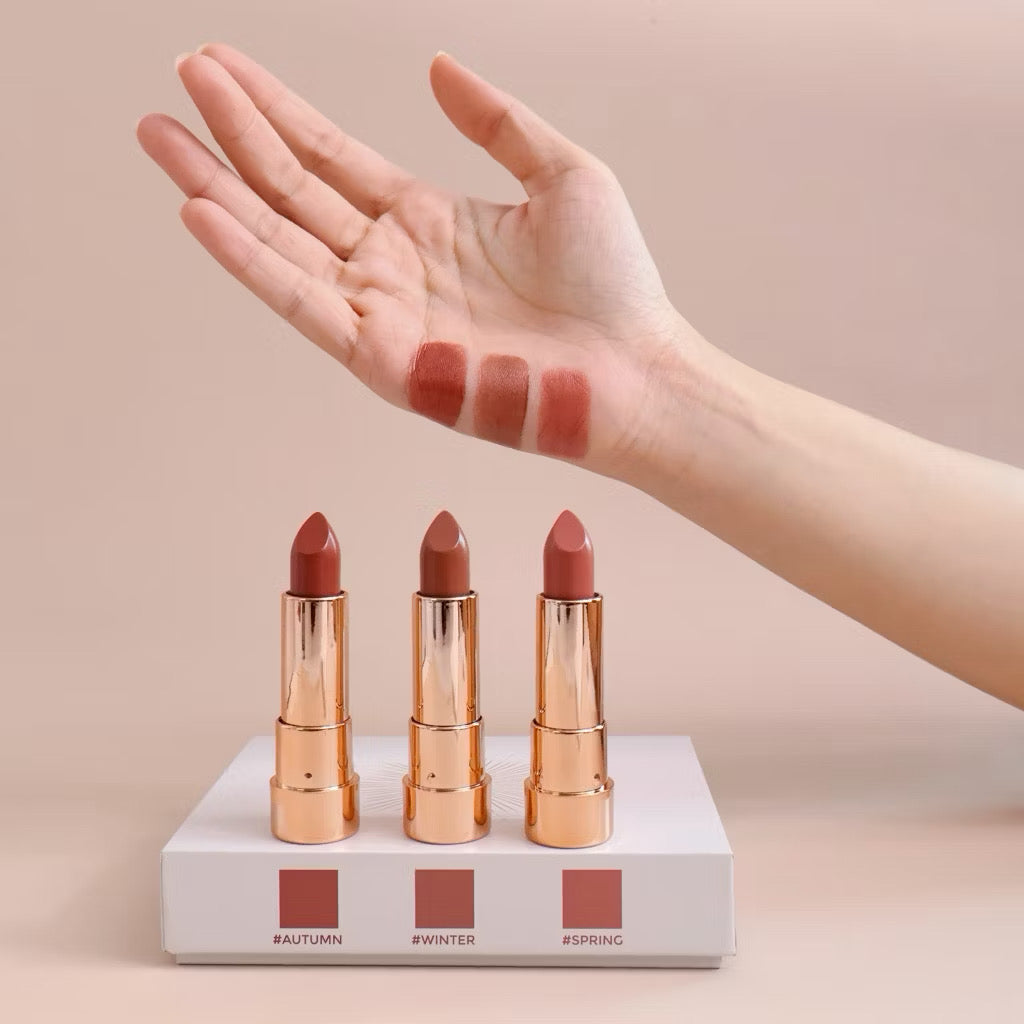 MYCA RUNWAY GLOW LIP SET ลิปเซ็ตโทนนู้ดน้ำตาล 1 เซ็ต 3 แท่ง