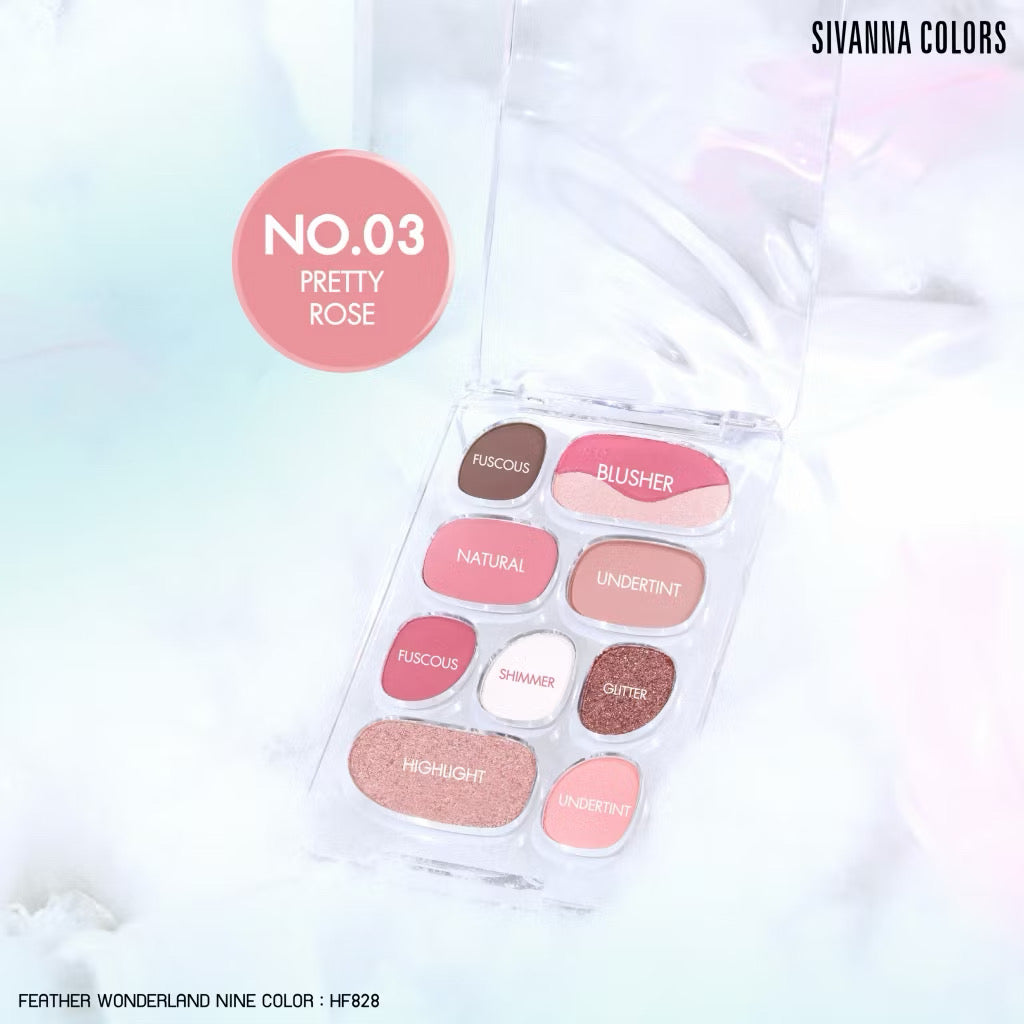 Sivanna Colors FEATHER WONDERLAND NINE COLOR  อายแชโดว์  #อายแชโดว์ขนนก มาพร้อมบลัชออนและไฮไลท์ในตลับเดียว #NO : 03