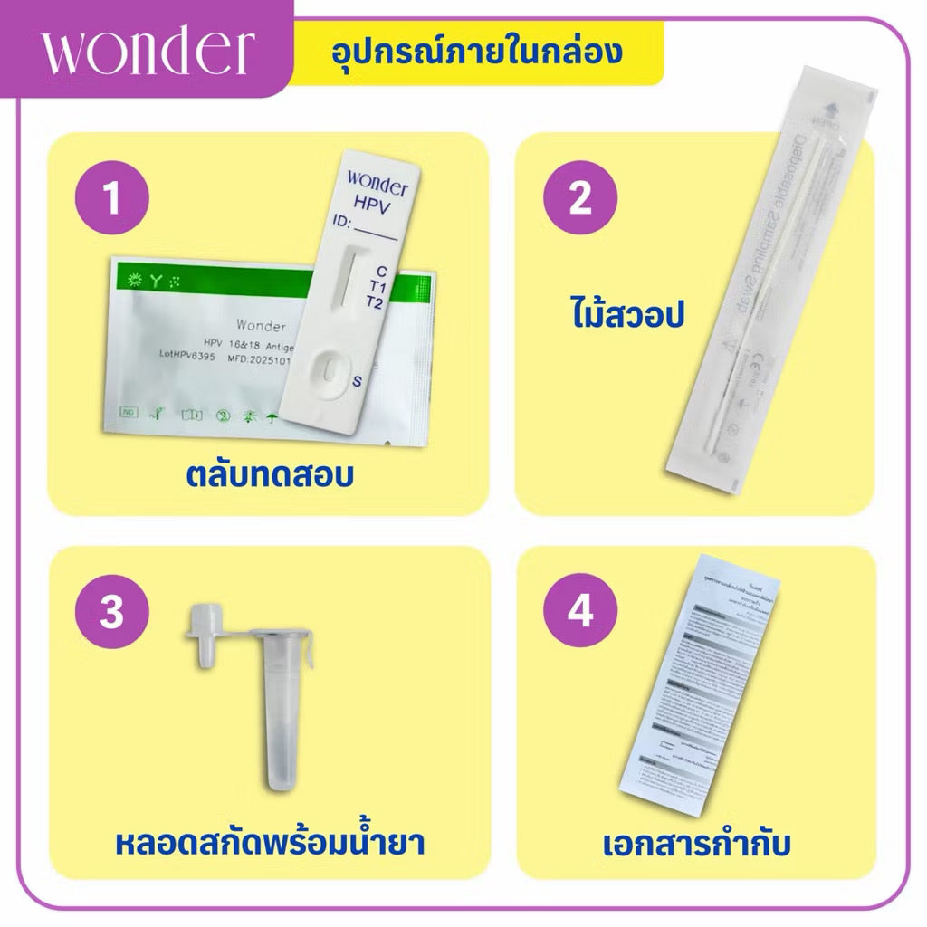 Wonder ชุดตรวจคัดกรองมะเร็งปากมดลูกด้วยตนเอง ตรวจหาเชื้อ HPV (HPV Antigen Test Kit) 1 ชุด ⛔️17/6