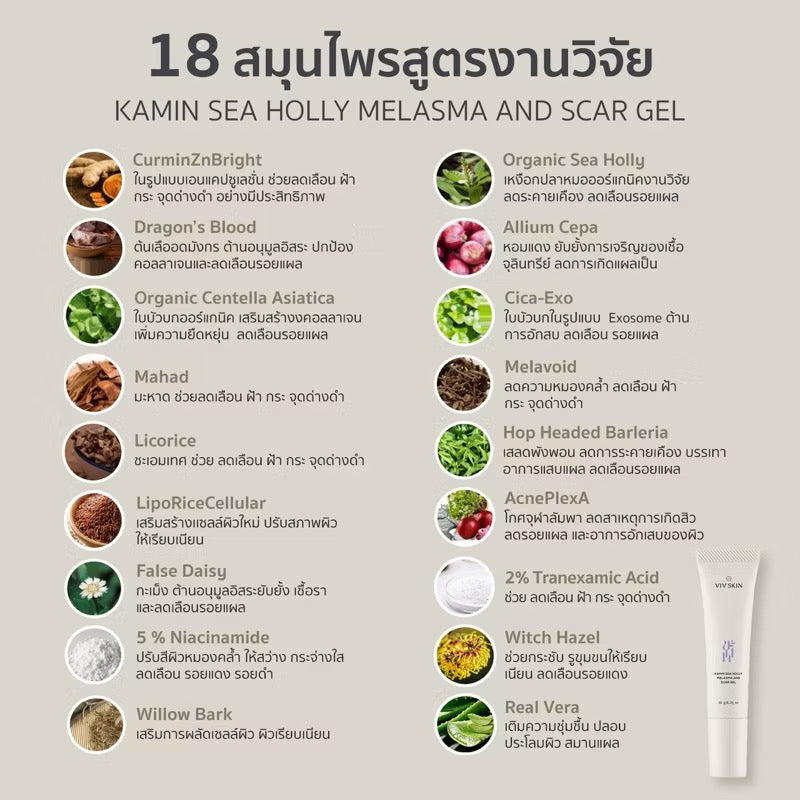 สกาเจลสมุนไพรสูตรงานวิจัย VIV SKIN เคลียร์ครบจบทุกรอย ฝ้า รอยดำแดง รอยแผลสิว 10 g