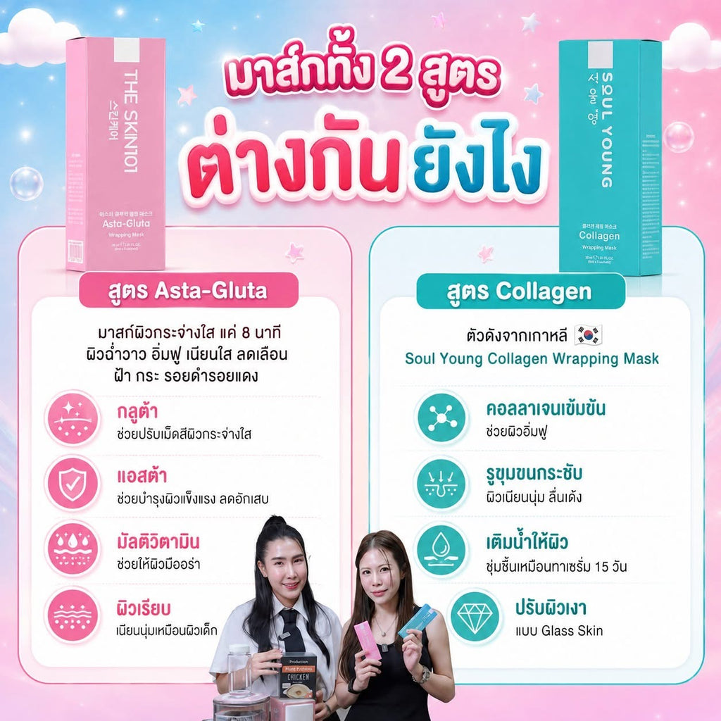 🩵 Young Collagen Wrapping Mask คอลลาเจน อิ่มฟู กระชับรูขุมขน หมอของขวัญ ผิวดารา 5 ซอง 💖coming soon