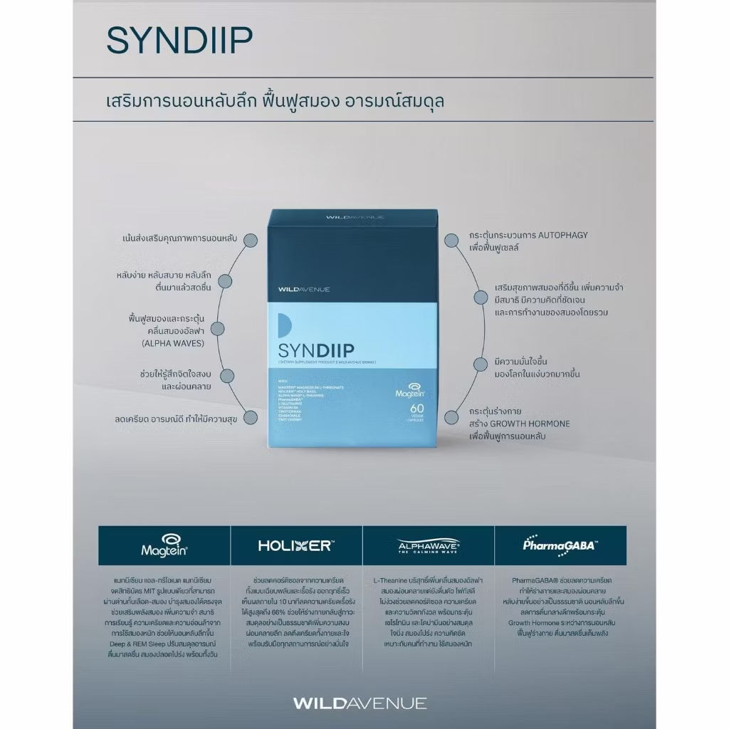 (Pre-order) Wild Avenue SYNDIIP วิตามินเพื่อส่งเสริมคุณภาพการนอนหลับ Smart Sleep starts with SYNDIIP 60 เม็ด