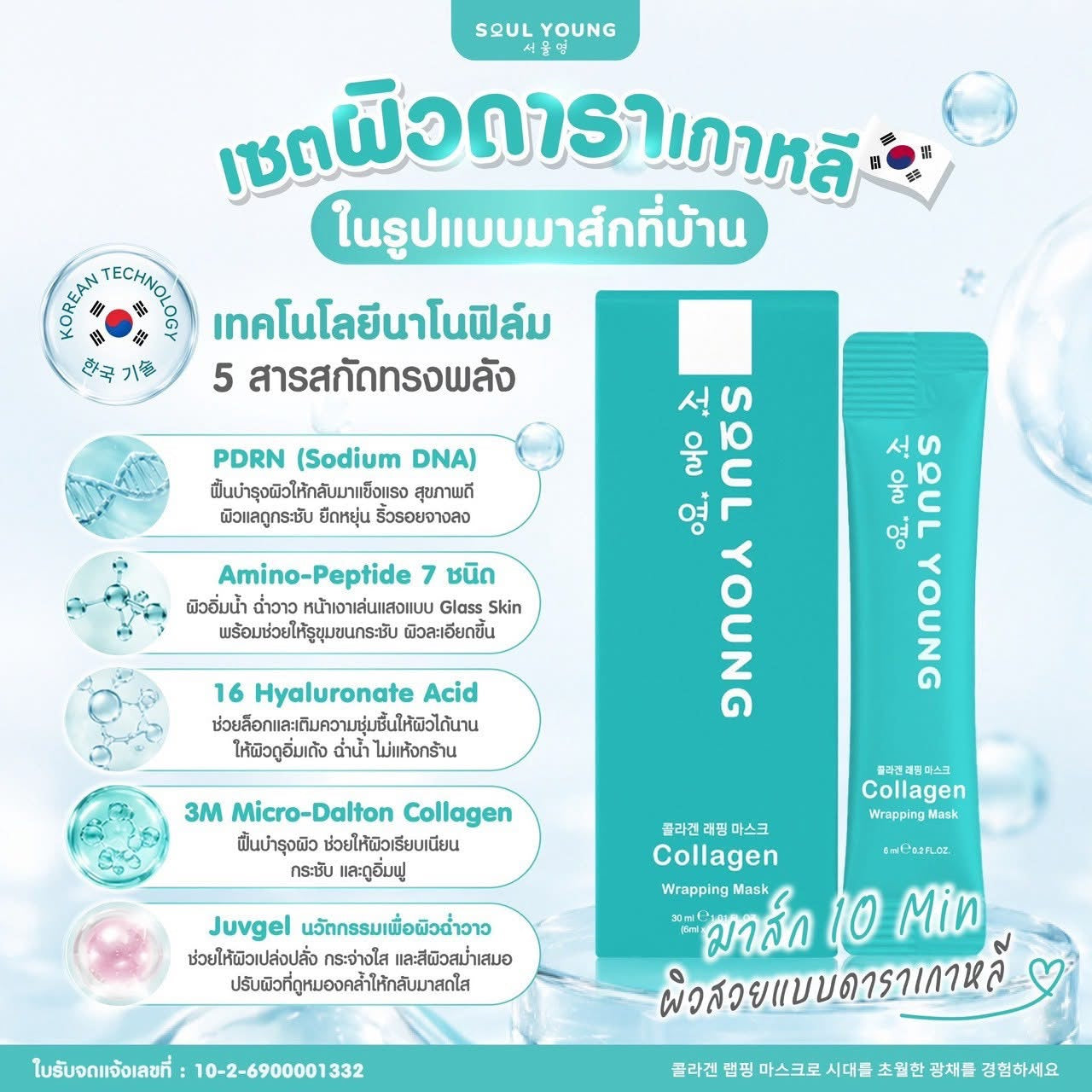 🩵 Young Collagen Wrapping Mask คอลลาเจน อิ่มฟู กระชับรูขุมขน หมอของขวัญ ผิวดารา 5 ซอง 💖coming soon