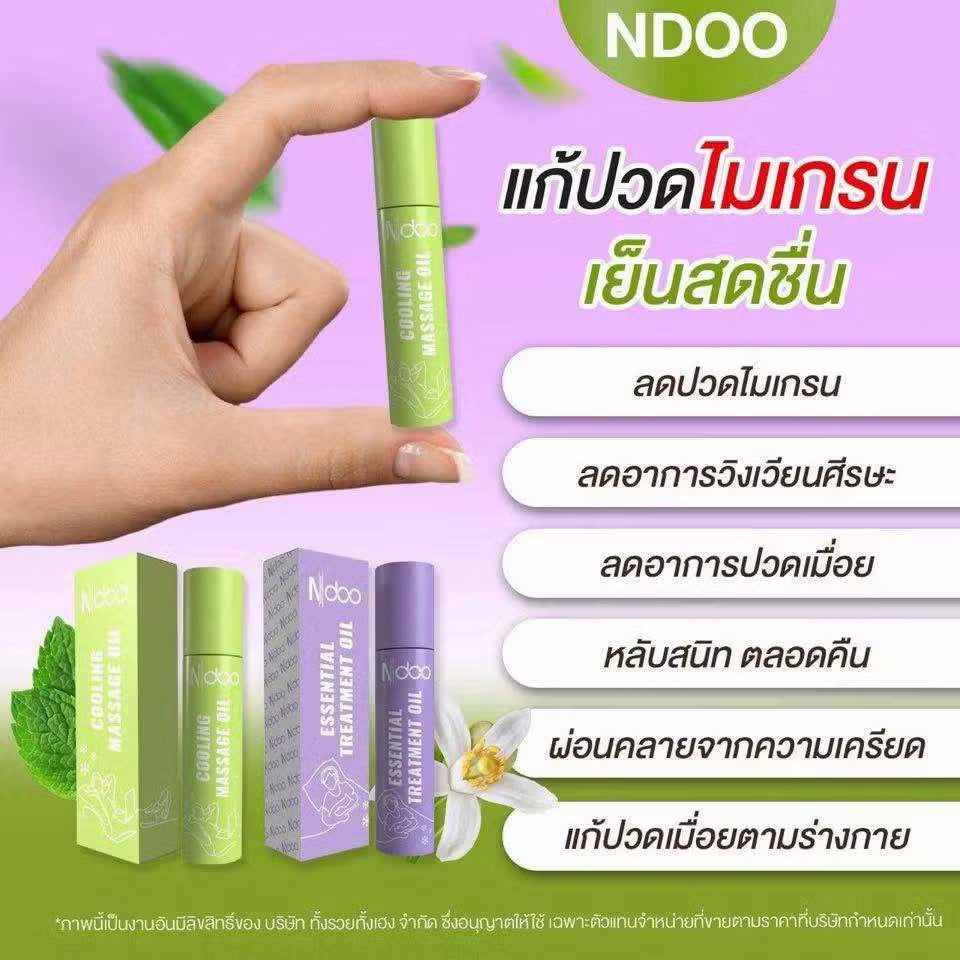 Ndoo (Cooling Massage / Essential  Treatment) Oil 10 ml เอ็นดู ลูกกลิ้งบรรเทาปวดไมเกรน ช่วยผ่อนคลาย