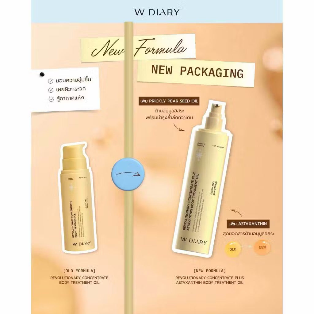 (Pre-order) W DIARY Revolutionary Concentrate  Plus Astaxanthin Body Treatment Oil 250ml. ออยล์ฟื้นฟูผิว