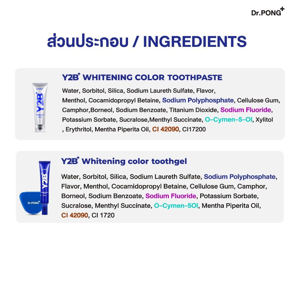 Dr.Pong Y2B Whitening Color Set เซตดูแลฟันขาว สูตรเจลสีน้ำเงิน