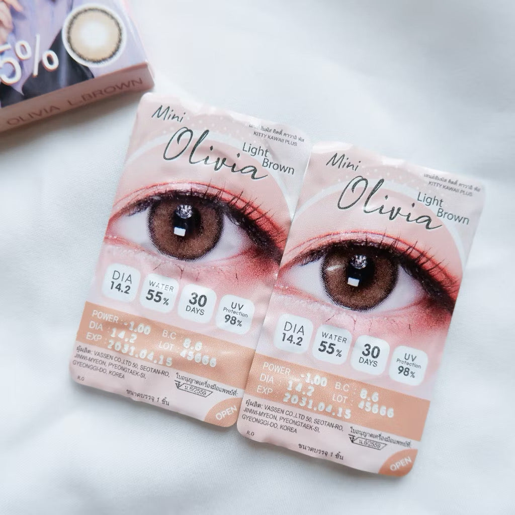 Kitty Kawaii Contact Lens : Mini Olivia (Light Brown) 1 คู่ -คอนเทคเลนส์รายเดือน ค่าสายตาปกติ 0.00
