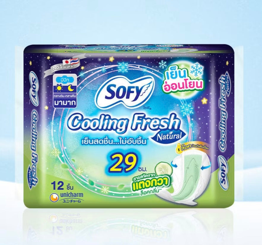 Sofy🌙 ผ้าอนามัย Cooling Fresh Natural Night Wing โซฟี สูตรเย็นสดชื่น มีปีก 29cm (12แผ่น)