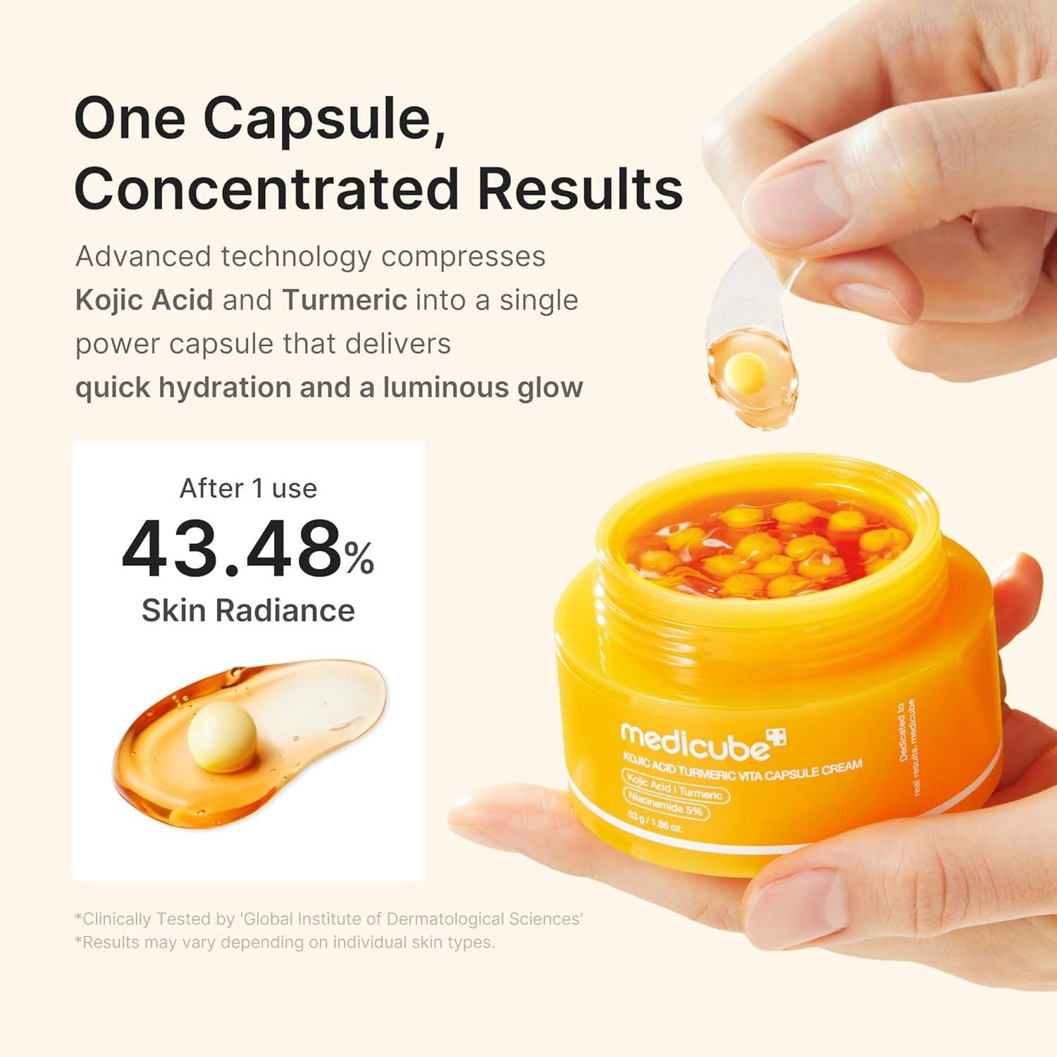 MEDICUBE Kojic Acid Turmeric Vita Capsule Cream ครีมแคปซูลผสมเจล  ช่วยผิวกระจ่างใส 53g.