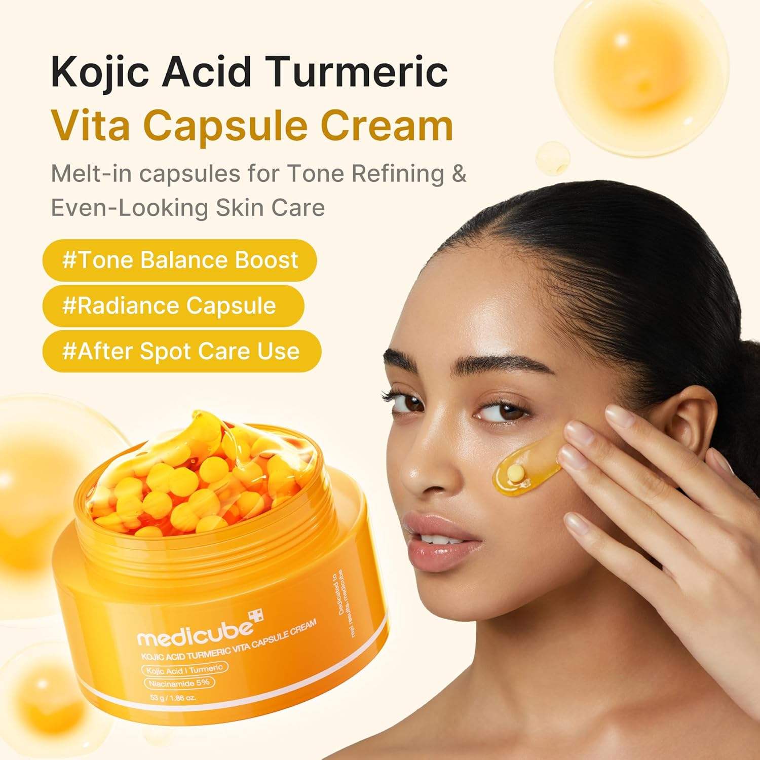 MEDICUBE Kojic Acid Turmeric Vita Capsule Cream ครีมแคปซูลผสมเจล  ช่วยผิวกระจ่างใส 53g.