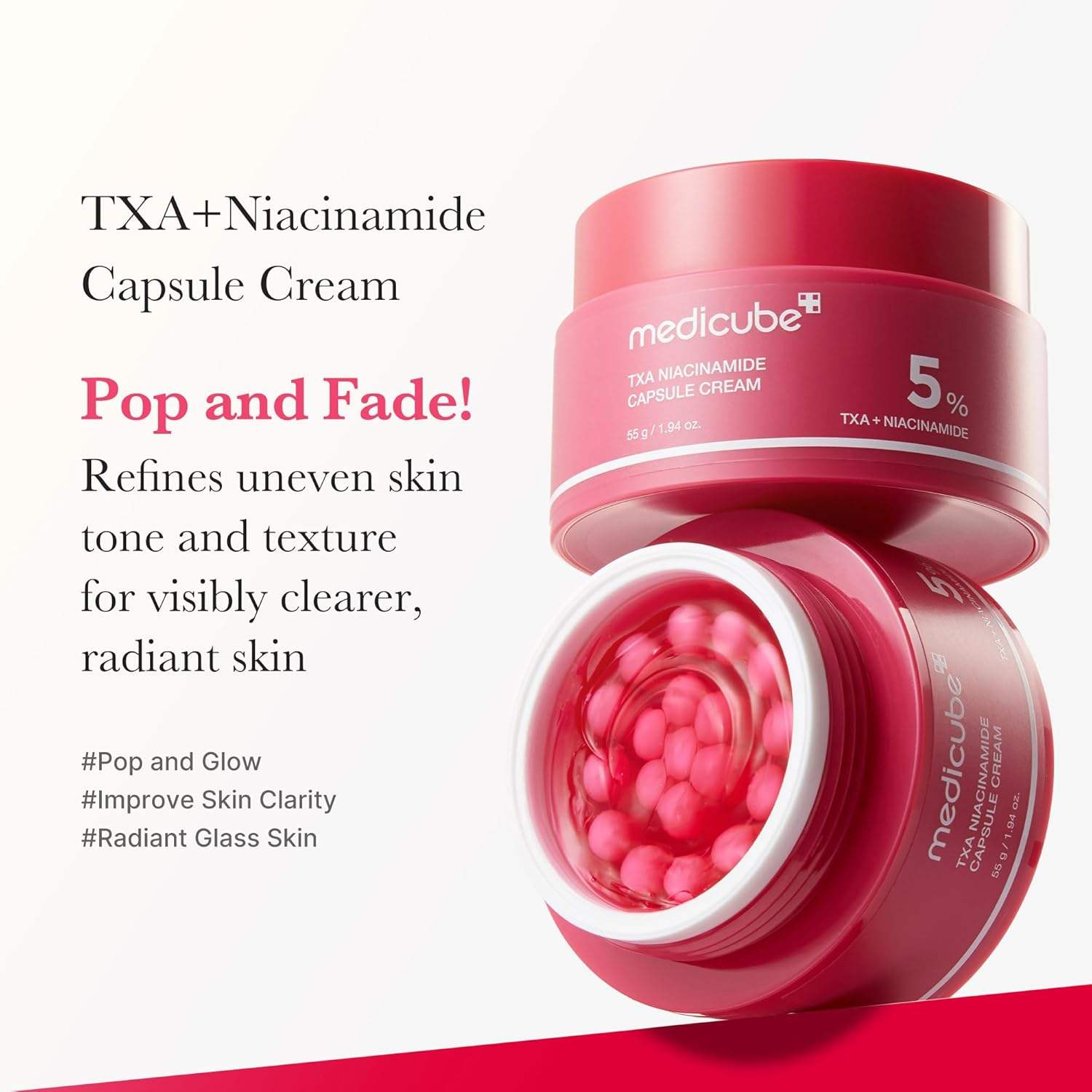 MEDICUBE TXA Niacinamide Capsule Cream ครีมแคปซูลผสมเจล ดูโกลว์ ฉ่ำใสแบบ glass skin 55g.