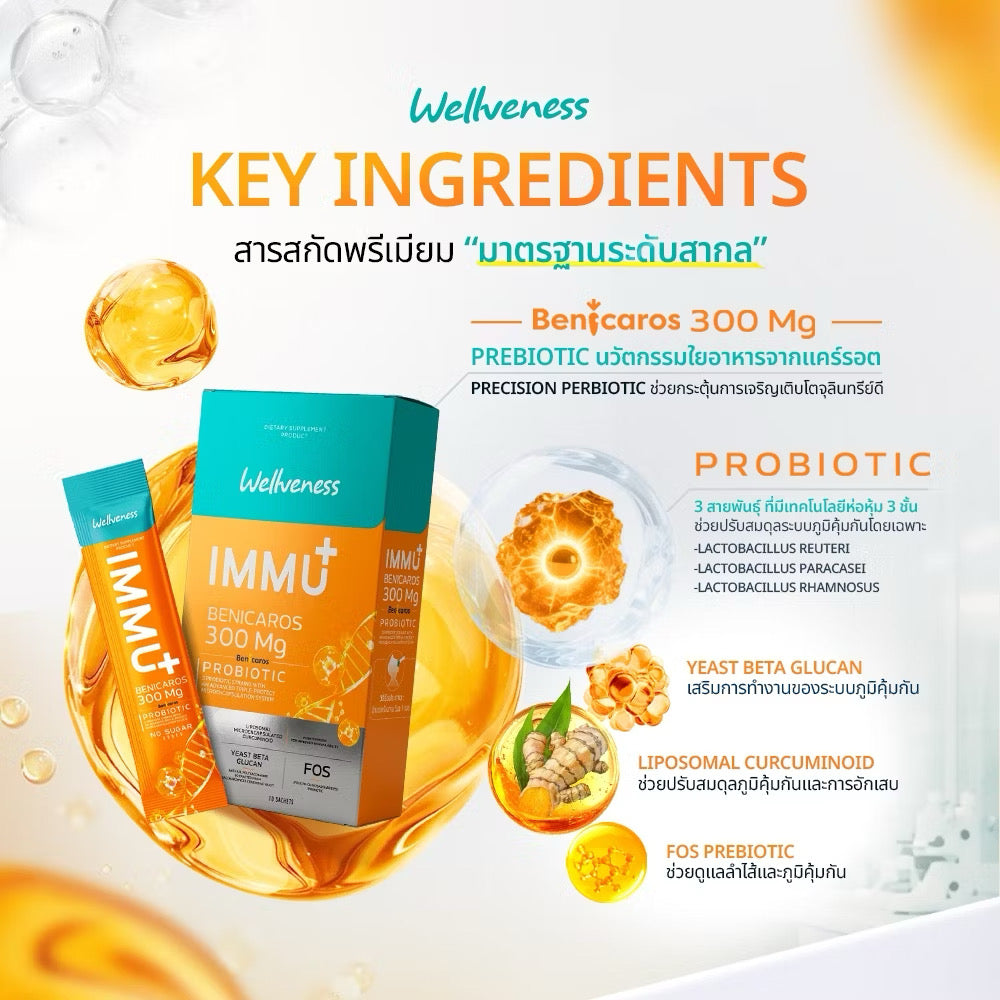 Wellveness IMMU Plus Dietary Supplement Product เสริมภูมิคุ้มกัน 10 ซอง