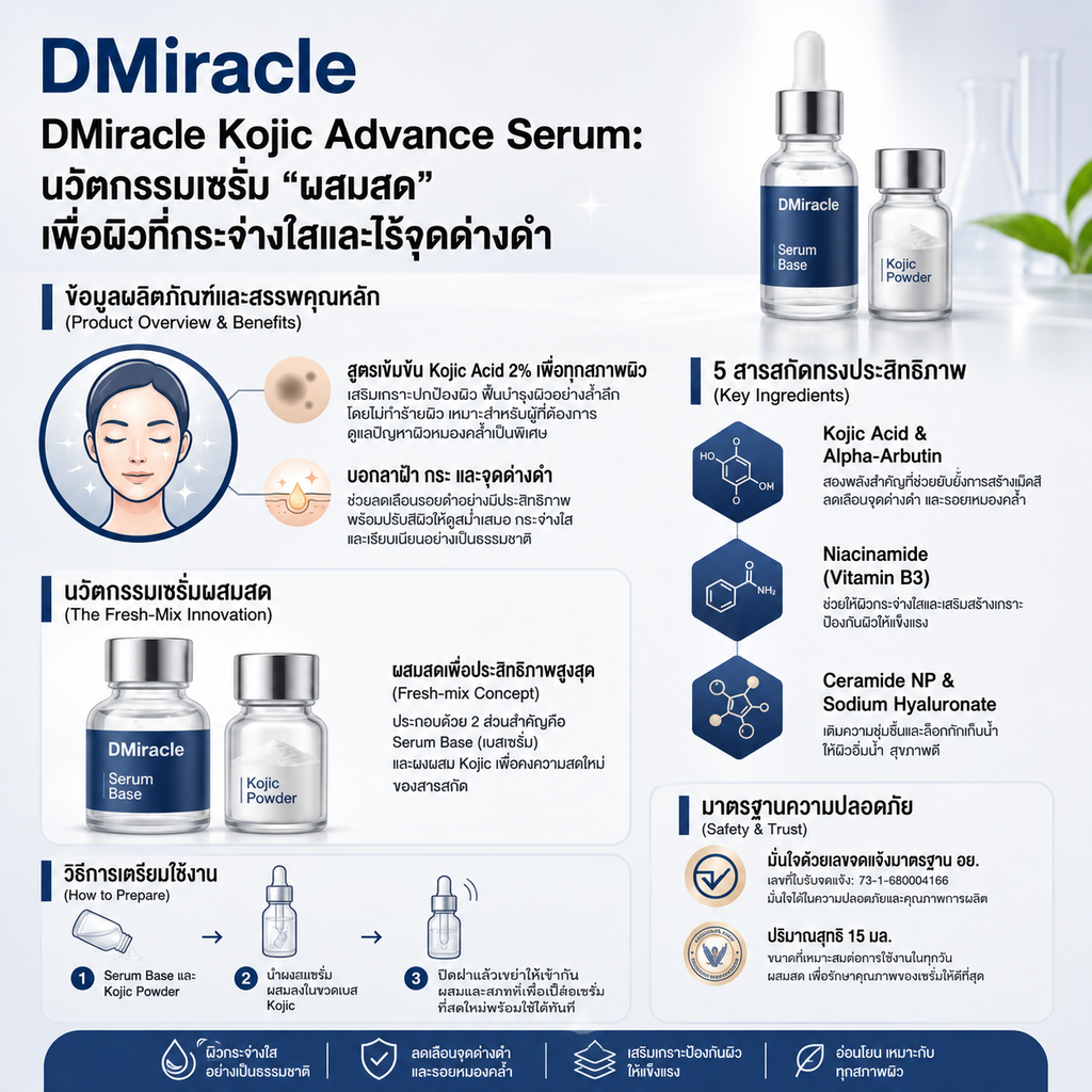 ครีมดานัย (โคจิกผสมสด) DMiracle Kojic Advance Serum 2% สำหรับทุกสภาพผิว 15 ml ⛔️ coming soon