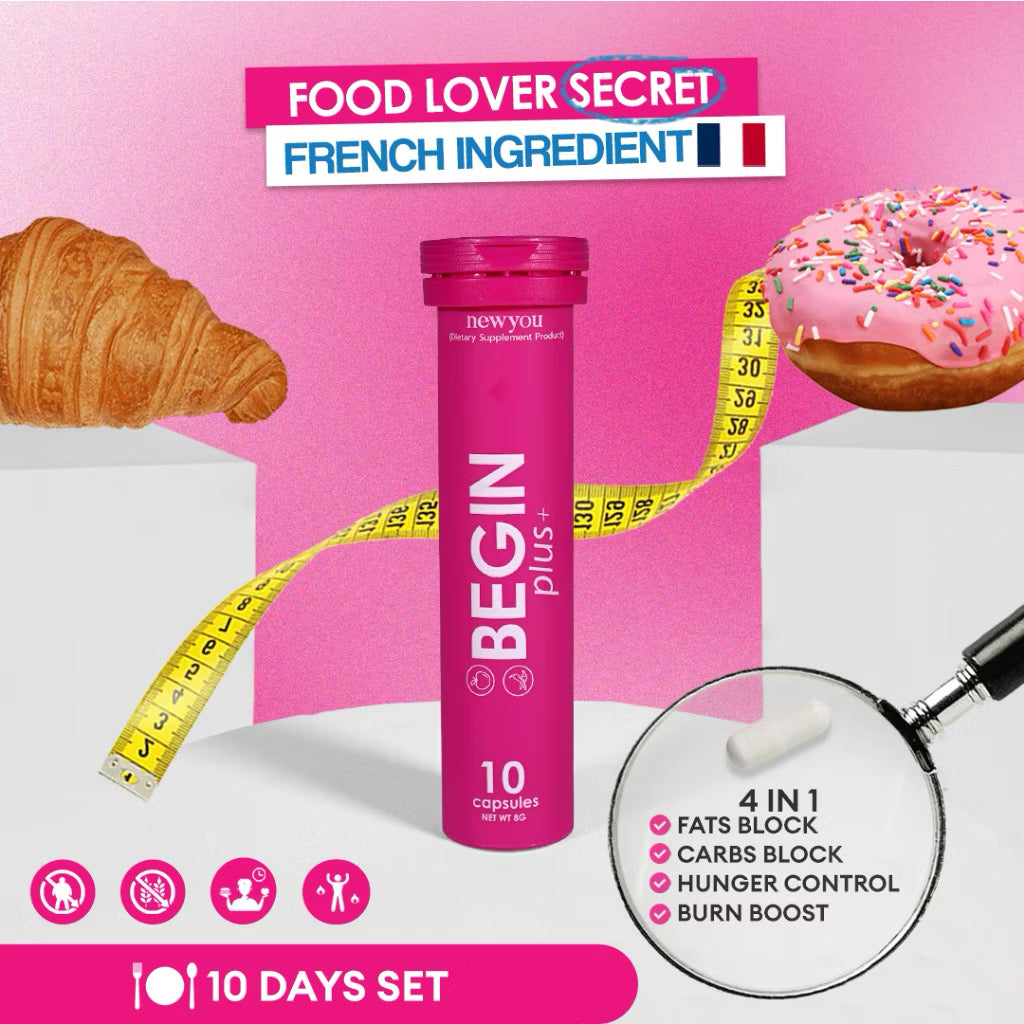 Begin Plus+ : ตัวช่วยก่อนอาหารเม็ดเดียว 4in1 สูตรลับ Food Lover by mojiko(10capsules)