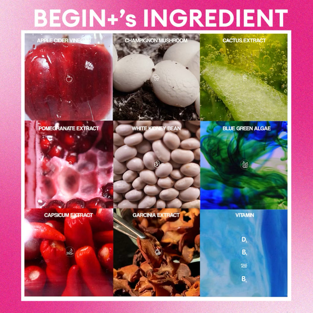 Begin Plus+ : ตัวช่วยก่อนอาหารเม็ดเดียว 4in1 สูตรลับ Food Lover by mojiko(10capsules)