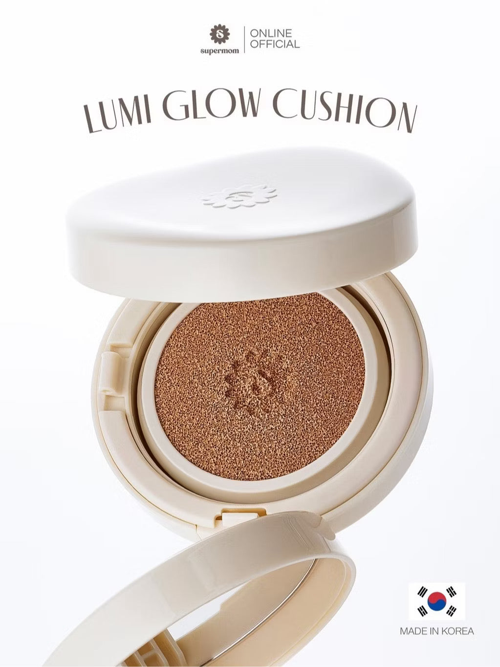 ⛔️(Pre-order)￼SUPERMOM l LUMI GLOW CUSHION คุชชั่นสูตรโกลว์ สำหรับคนผิวแห้ง ปกปิดระดับปานกลาง (15 กรัม) MADE IN KOREA