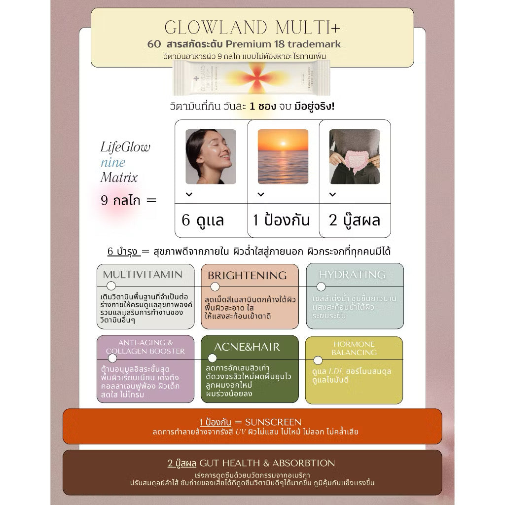 ⛔️(Pre-order) Glowland BFF Multi PRO+ สูตรใหม่ วิตามินบำรุงผิว วิตามินกันแดด ฝ้า Glosscera millimolie โกลว์แลน 45 ซอง