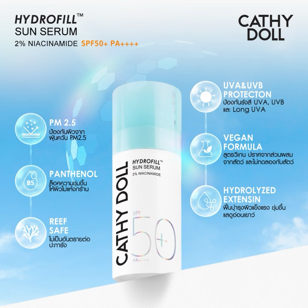 Cathy Doll เซรั่มกันแดด ผิวโกลว์ + เติมความชุ่มชื้น SPF50+ PA++++30ml