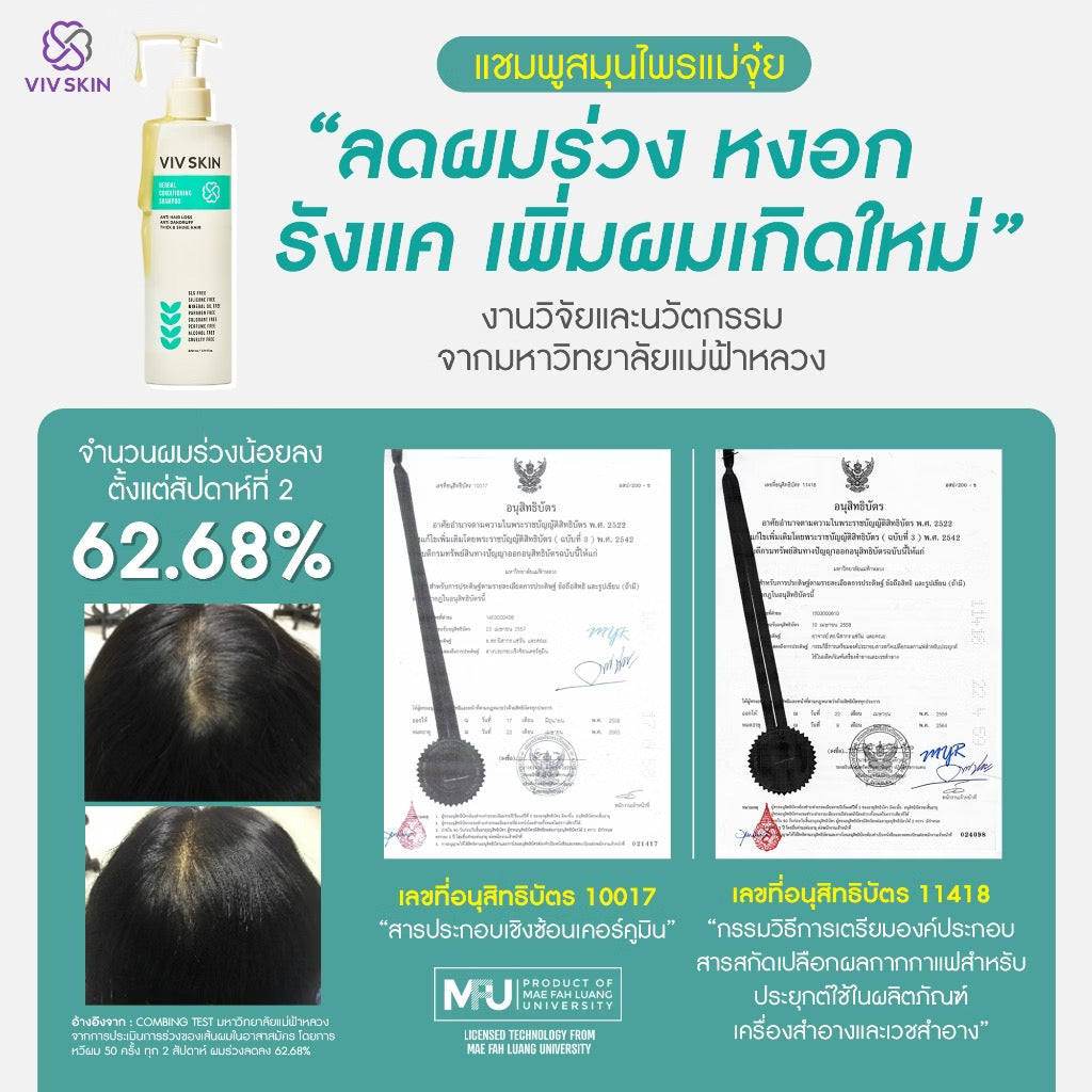 VIV SKIN Herbal แชมพูผสมครีมนวด สมุนไพรแม่จุ๋ย ลดผมร่วง 2 in 1 200ml