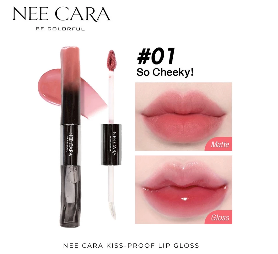 ⛔️ (Pre-order) NEE CARA N418 Kiss-Proof Lip Gloss เนื้อบางเบา ชุ่มชื้น ไม่หนักปาก ลิปโกลว์วาว 2in1 6g.
