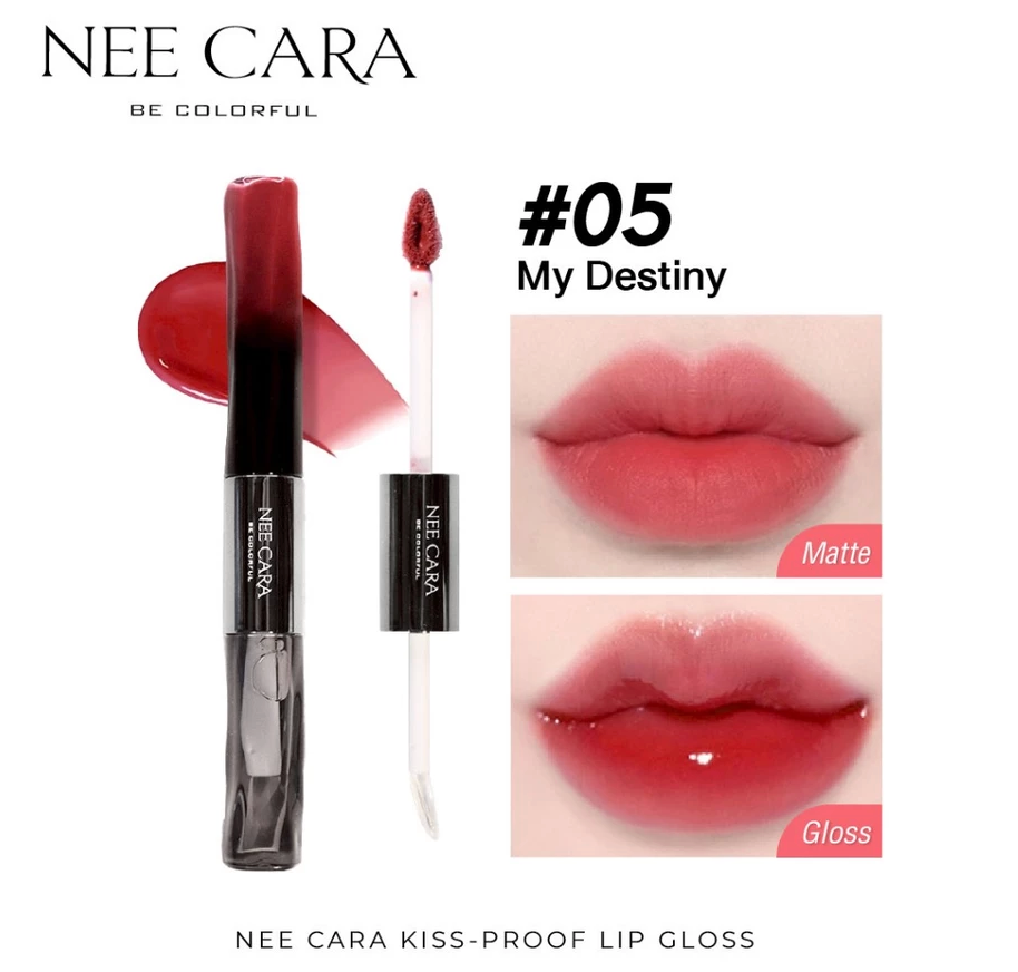 ⛔️ (Pre-order) NEE CARA N418 Kiss-Proof Lip Gloss เนื้อบางเบา ชุ่มชื้น ไม่หนักปาก ลิปโกลว์วาว 2in1 6g.