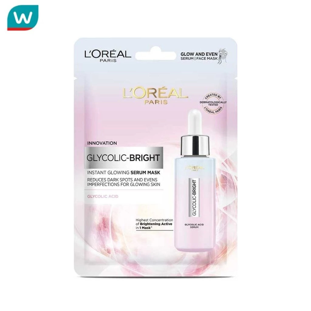 (Pre-order) L'Oréal Paris Glycolic-Bright Instant Glowing Mask มาส์กหน้าเข้มข้น เพื่อผิวโกลว์ 1 แผ่น