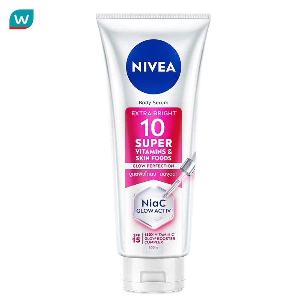 (Pre-order) NIVEA Extra Bright 10 Super Vitamins Skin Food Glow Perfection บอดี้เซรั่มบำรุงผิวกาย SPF15 300ml