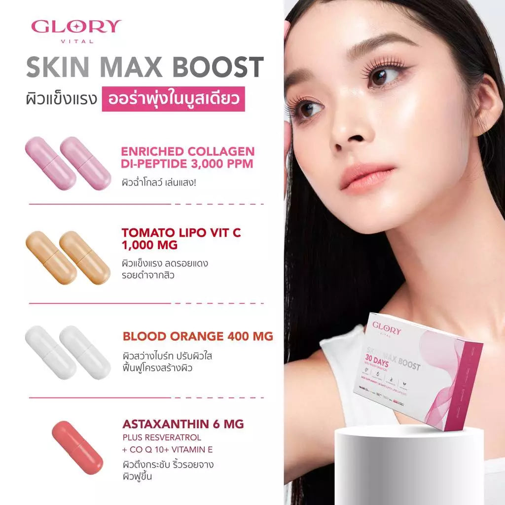 GLORY 30Days Skin Max Boost วิตามินดริปผิวสูตรรวม บำรุงผิวแบบครบจบในซองเดียว