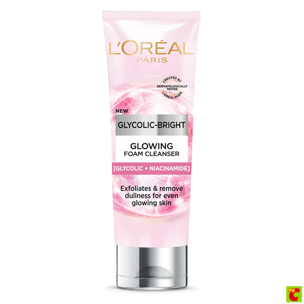 (Pre-order) L'Oréal Paris Glycolic Bright Glowing Foam โฟมล้างหน้าช่วยผลัดเซลล์ผิว เผยผิวดูกระจ่างใส 100ml