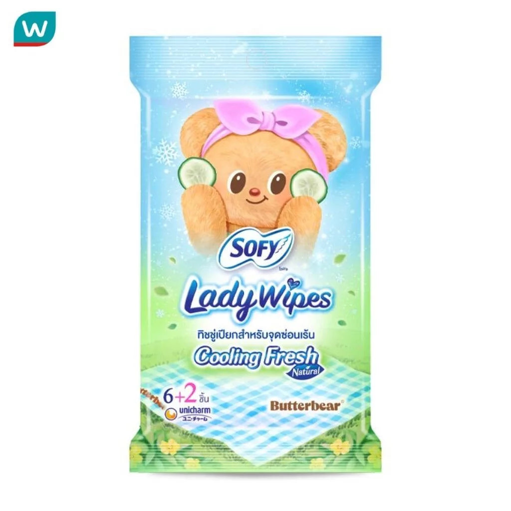 (Pre-order) Sofy Lady Wipes Cooling Fresh Natural ทิชชู่เปียกสำหรับจุดซ่อนเร้น สูตรเย็น 6+2 ชิ้น
