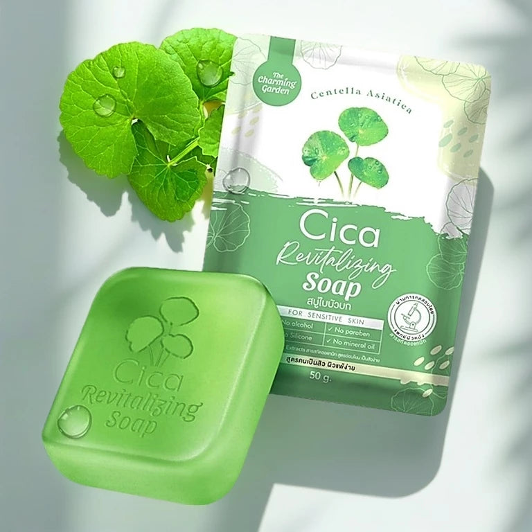 Cica Revitalizing Soap สบู่ใบบัวบก ดูแลผิวเป็นสิวและผิวแพ้ง่าย 1 ก้อน 50g. ⛔️เข้า 13/3