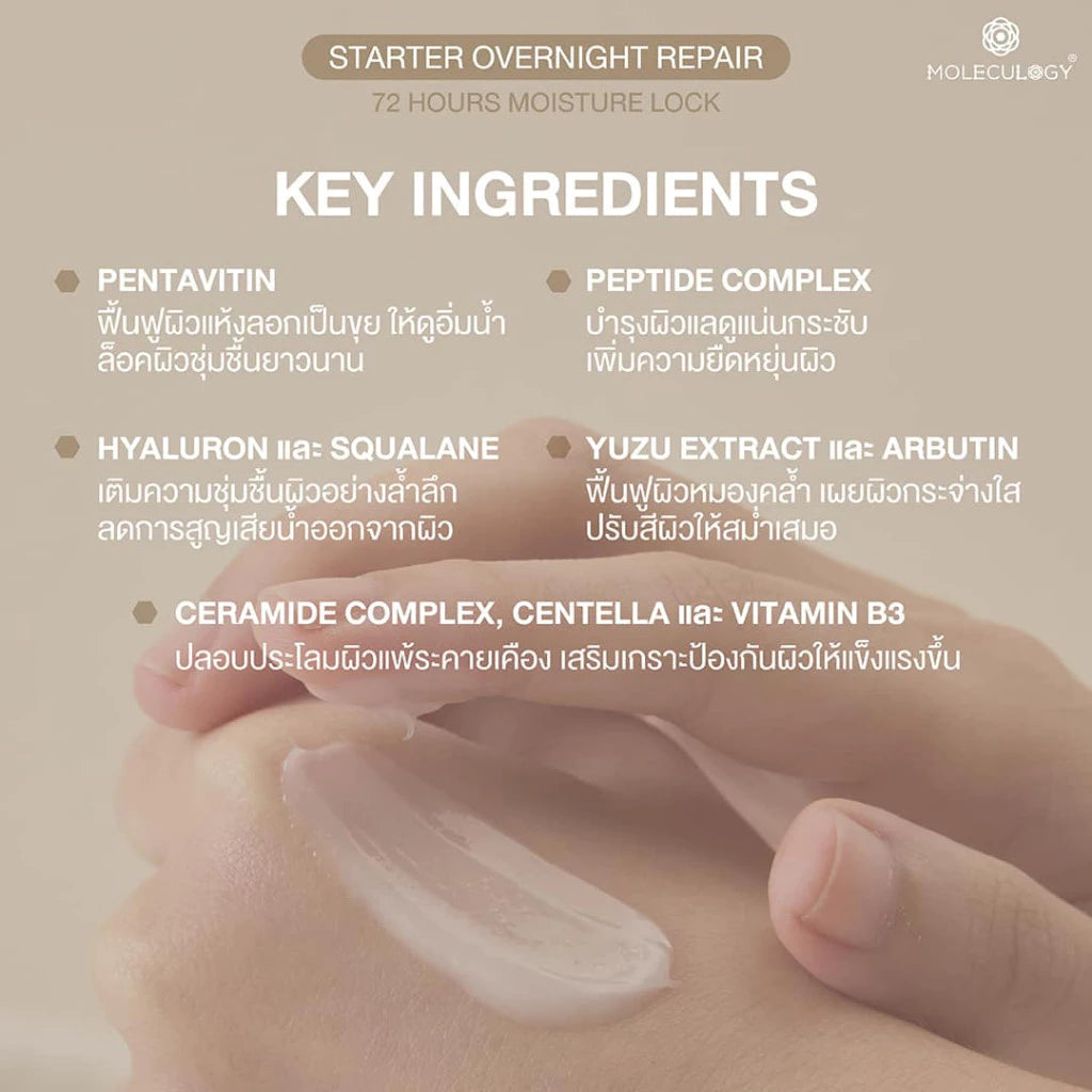 Moleculogy Starter Overnight Repair 72 Hours ครีมปิดผิว เหมาะสำหรับผิวแห้ง ผิวแตก 50ml