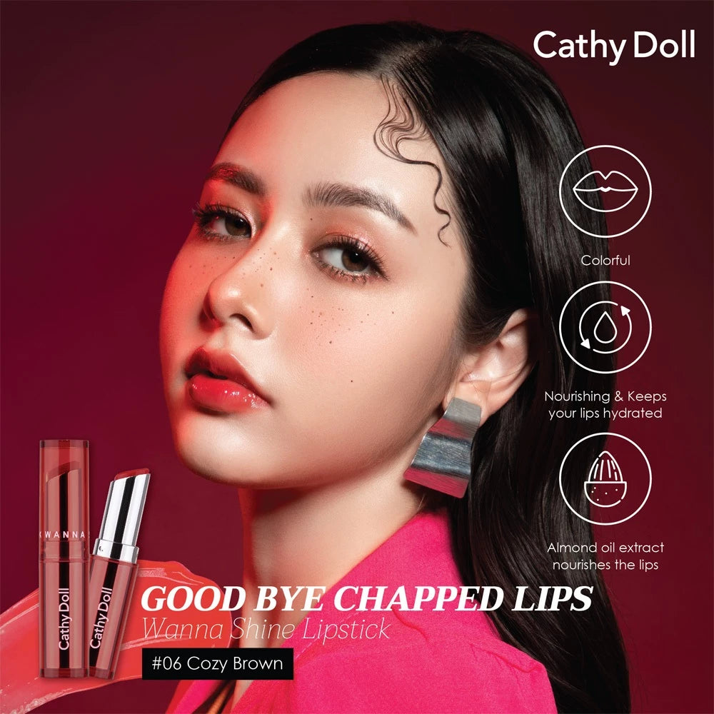 ⛔️ (Pre-order) Cathy Doll Wanna Shine Lipstick ลิปสติกเนื้อฉ่ำวาว 3g (มี13เฉดให้เลือก)