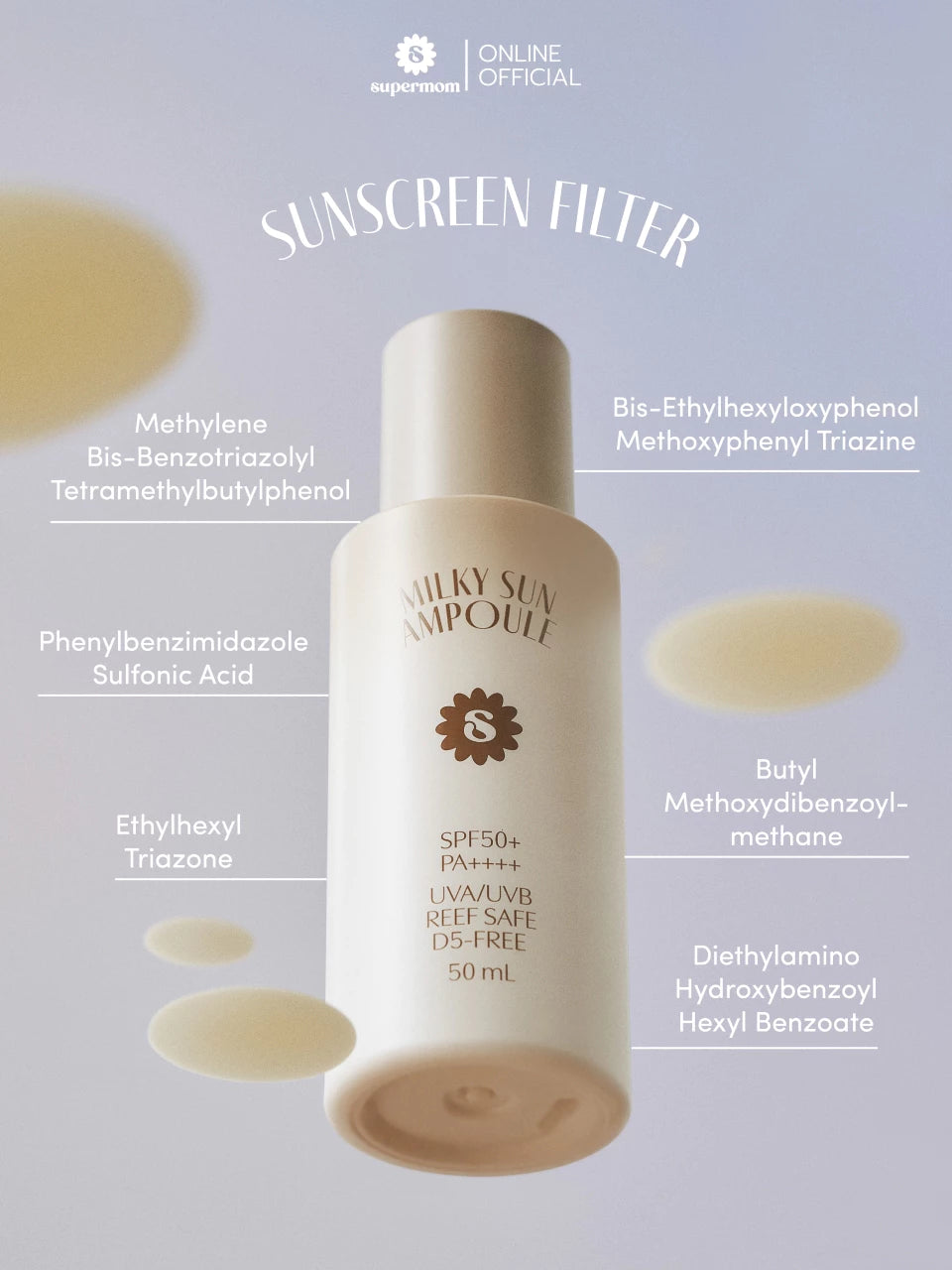 (Pre-order) SUPERMOM MILKY SUN AMPOULE SPF50+ PA++++ กันแดดสำหรับใบหน้าเนื้อน้ำนม 30 ml