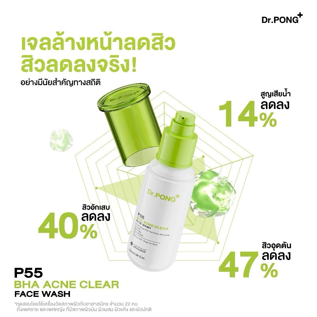 DR.PONG P55 Acne clear face wash เจลล้างหน้าสูตรอ่อนโยน สำหรับผิวเป็นสิว 100ml